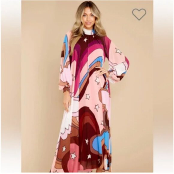 Aura NWT Celestial Psychedelic Maxi Dress Flowy Tie Back Relaxed Oversized OSFM - Picture 1 of 16